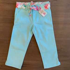New Room Seven Aqua Blue Girls Pant w/ Floral Belt